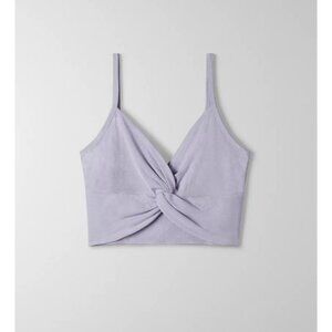 Aritzia Wilfred Bay Ribbed Twist Front Cropped Tank in Lavish Lavender Sz Large